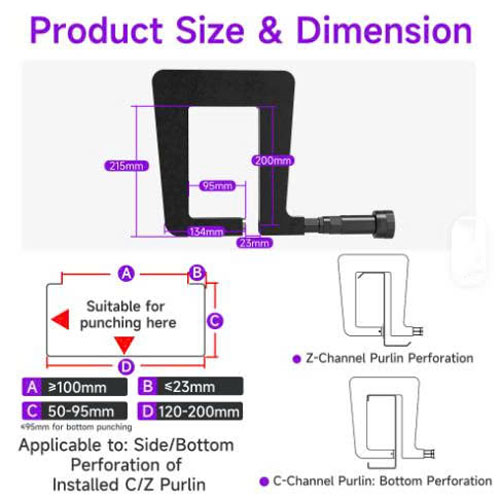 đột lỗ xà gồ pin họng 200mm plm-200
